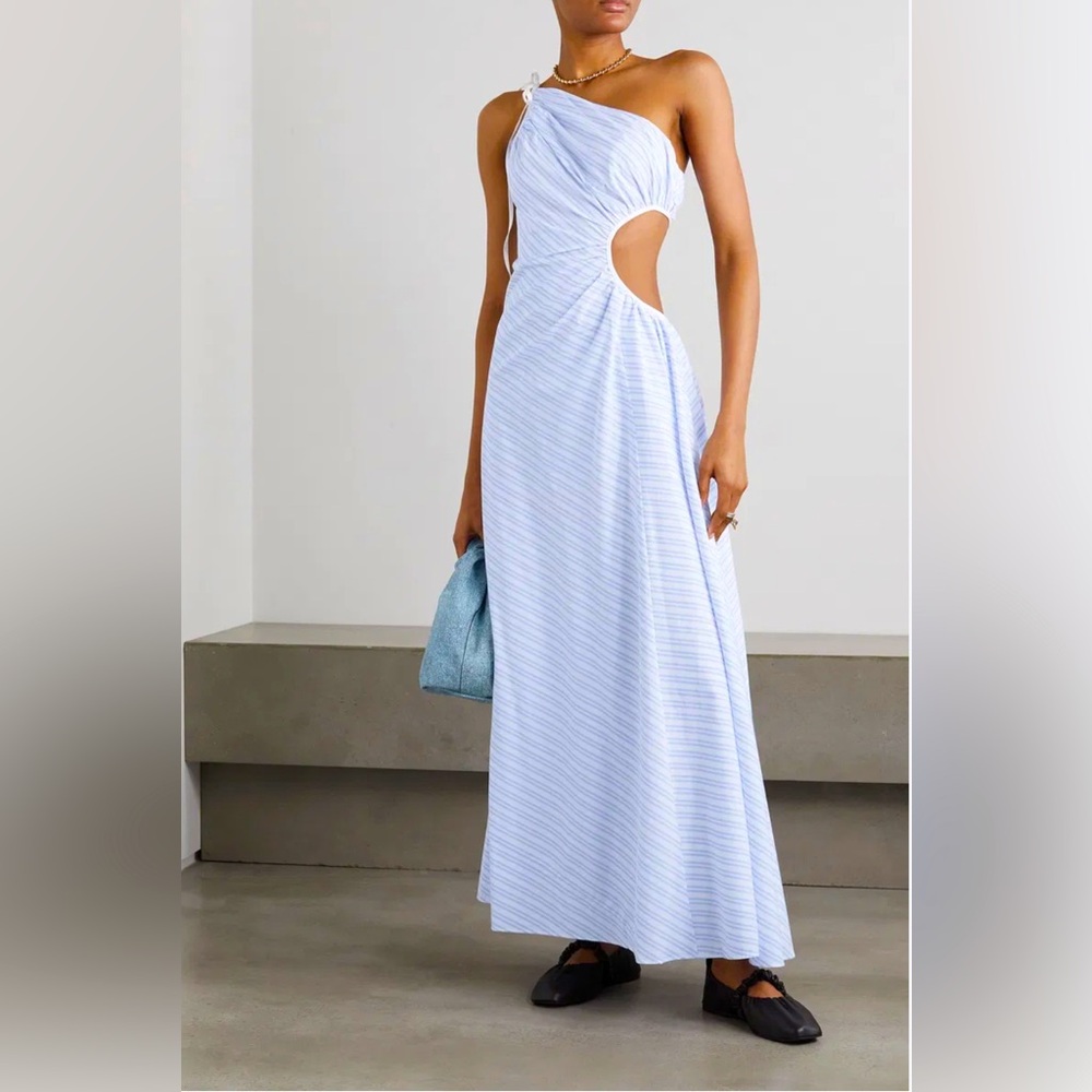 STAUD NWOT Designer Jayla One-Shoulder Cutout Maxi Striped Dress Size 10
